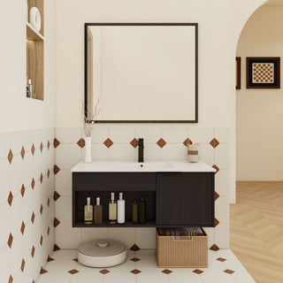 Wall Mounted Floating Bathroom Vanity With Open Shelf & Soft Close Door
