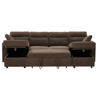 Convertible Sectional Sofa With Storage Chaise, Cup Holders And Pull Out Sleeper