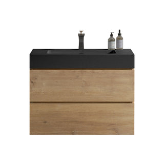 Alice - Natural Oak Bathroom Vanity With Sink, Large Storage Wall Mounted Floating Bathroom Vanity For Modern Bathroom, One-Piece Sink Basin Without Drain