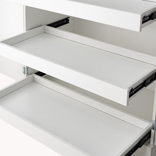 Fluted Kitchen Pantry Cabinet With 3 Keyboard Drawers & 6 Adjustable Door Shelves