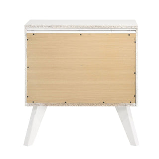 Nightstand With Angled Legs, Round Knobs, Wave Texture, 2 Drawer Bedside Table - White
