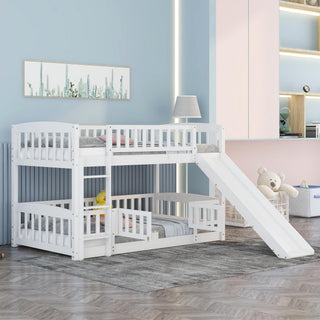 Low Bunk Bed With Slide, Fence And Ladder