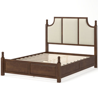 Farmhouse Platform Bed Frame & Tall Upholstered Headboard