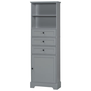 Tall Storage Cabinet With 3 Drawers And Adjustable Shelves For Bathroom