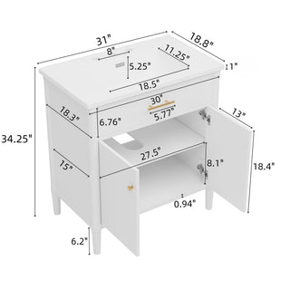 Bathroom Vanity With Sink, Soft Close Doors And Adjustable Shelf