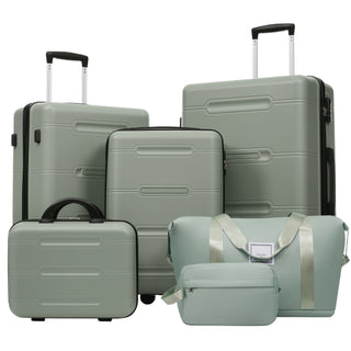 6 Piece Lightweight Hardshell Luggage Set With Double Spinner Wheels, Password Lock