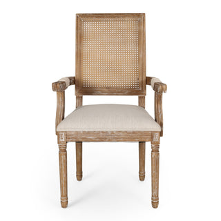 Upholstered Dining Chair With Cane Backrest