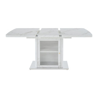 Modern Rectangle Dining Table With Stretchable Top, Storage Cabinet