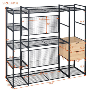 Open Style Wardrobe With Hanging Rails, Shelves And Drawers