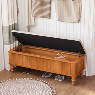 Storage Ottoman Bench For Living Room - Natural