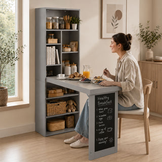Folding Desk With Storage, Foldable Convertible Writing Table With Blackboard And Shelves For Home Office
