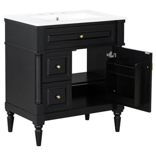 Modern Bathroom Vanity With Sink, Freestanding Cabinet With Flip Drawer & Adjustable Shelf