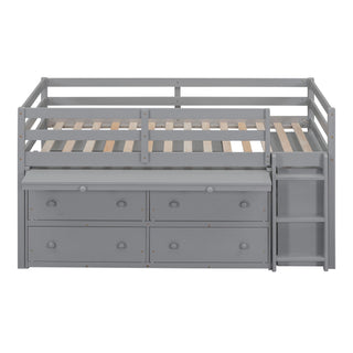 Loft Bed With Retractable Writing Desk And 4 Drawers, With Lateral Portable Desk And Shelves