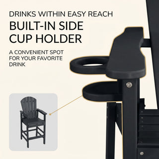 Bar Height Adirondack Chair With Cup Holder And Armrests