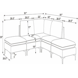 Upholstered Modular Sectional With Tall Legs, Medium Firm Seat