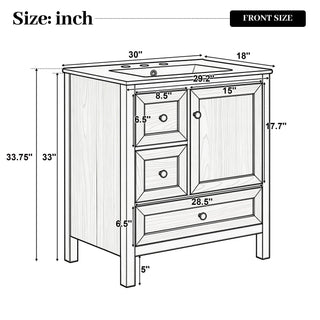 Modern Bathroom Vanity With Sink, Soft Close Drawers & Door, Storage Rack