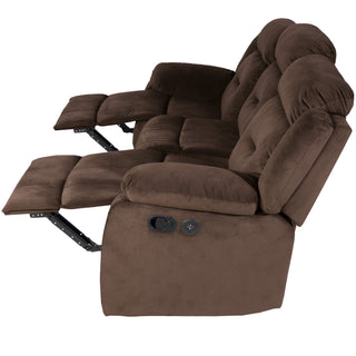 Modern Recliner Sofa With Pillow Arms, Plush Backrest, Horizontal Tufting, USB Charging Port