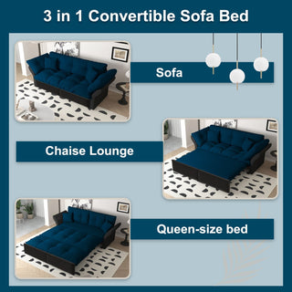 Queen Pull Out, 3 In 1 Convertible Sleeper Tufted Sofa & 2 Soft Pillows