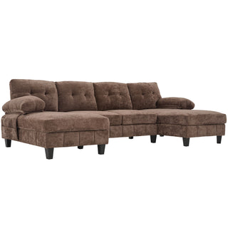U-Shaped Sectional Sofa 103.5" Fabric Couch With Dual Chaise Lounges, Storage Pockets, Armrest Pillows