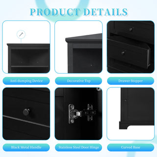 Tall Storage Cabinet With 3 Drawers And Adjustable Shelves For Bathroom