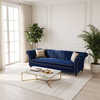 3 Seater Sofa With Rolled Arms, Vertical Channel Tufted Backrest