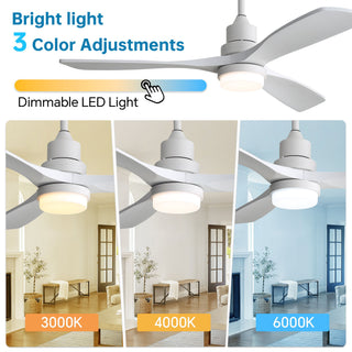 52" Blade Ceiling Fan With Remote Controlled LED Light And Quiet DC Motor - White