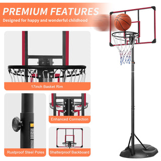Portable Basketball Hoop System Stand, Height Adjustable For Indoor / Outdoor - Red