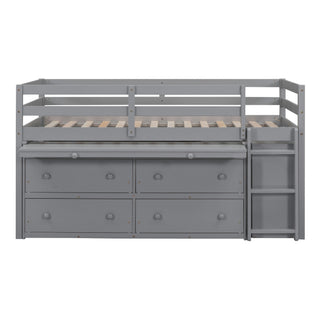 Loft Bed With Retractable Writing Desk And 4 Drawers, With Lateral Portable Desk And Shelves