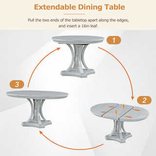 Trexm Retro 5-Piece Dining Set Extendable Round Table And 4 Chairs For Kitchen Dining Room (Antique Gray Oak)