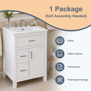 Modern Bathroom Vanity With Sink, Flip Drawer & 2 Drawers, Soft Close Hinges, Adjustable Shelf