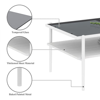Rectangle Coffee Table With Tempered Glass Top And Legs, Modern Table For Living Room