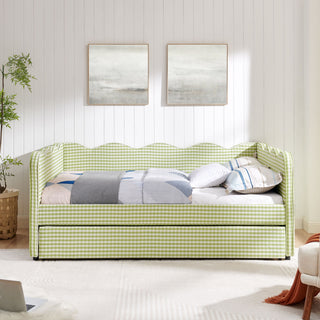 Gingham Daybed With USB Charging Port, Wave-Shaped Design