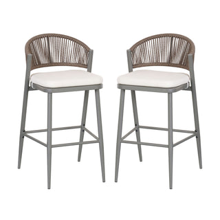 Outdoor Bar Height Metal Frame Counter Stools With Scallop Shaped Backrest & Water Resistant Cushions