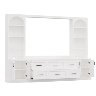 Arched Entertainment Center Wall Unit With 6 Drawers, Large TV Stand With Bookshelves