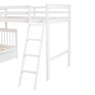 Solid L Shaped Bunk Bed With 3 Drawers, Ladder And Staircase