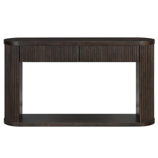 Oval Fluted Console Table With 2 Drawers And Bottom Shelf