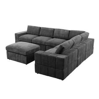 Oversized Modular Sectional Sofa, 7 Piece Reversible With Ottoman - Dark Gray