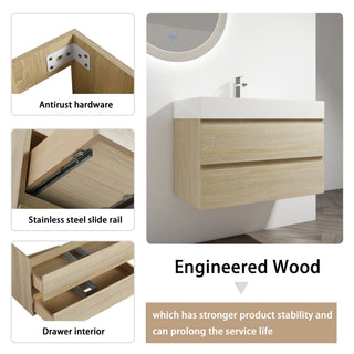 Wall Mounted Bathroom Vanity And Sink, 2 Soft Close Drawers