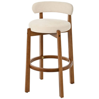 Bar Stool With Curved Backrest, Rounded Edges, And Footrest (Set of 2) - Beige / Walnut