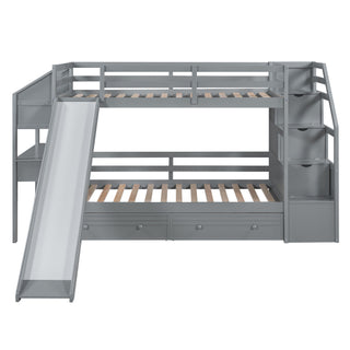 Bunk Bed With Storage Staircase, Slide, Desk, Drawers, And Shelves