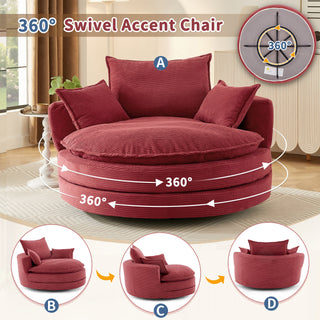 360° Swivel Accent Barrel Chair With Dual Layer Cushion And 3 Removable Pillows