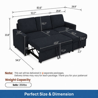 L - Shaped Convertible Sofa Bed With Storage Chaise
