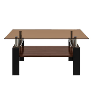 Modern Rectangular Coffee Table With Tempered Glass Top