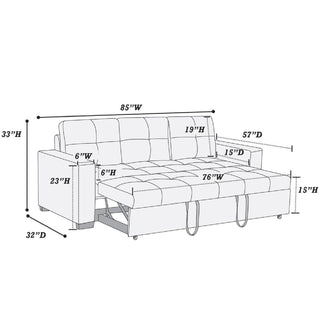 Sectional Sofa Pull Out Bed Upholstered Tufted Convertible Couch - Black