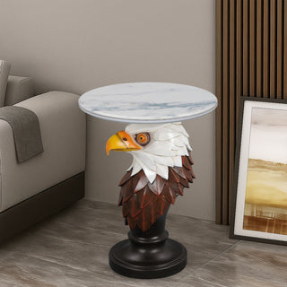 Eagle Head Accent Table, Animal Statue End Tables For Living Room - Brown / Antique White