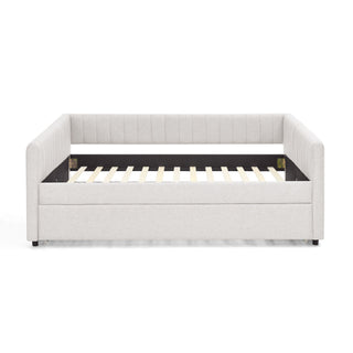 Upholstered Daybed With Trundle With Vertical Stripes