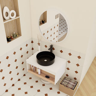 Floating Bathroom Vanity With Glossy Round Vessel Sink