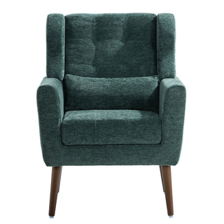 Modern Accent Chair, Arm Chairs For Living Room, Upholstered Mordern Armchair, Comfy Soft Padded Lounge Chair In Small Space, Bedroom, With Pillow, Solid Wood Leg