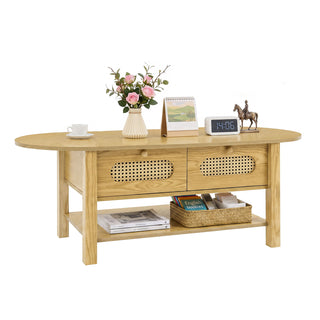 Oval Coffee Table With With 2 Storage Drawers For Living Rooms - Wood