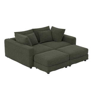 Convertible Deep Seat Sofa With Soft Pillows And Ottomans